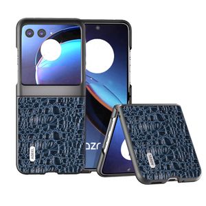 Estojo de couro genuíno de crocodilo para Moto Razr 40 Ultra Retro Business Armor capa traseira