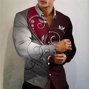 Men's Casual Shirts Social Fashion Oversized For Men Vine Print Button Long Sleeve Top Men's Clothing Vacation And Blouses