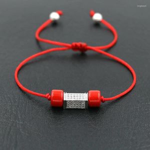 Charm Bracelets BPPCCR Brilhante Micro Pave CZ Retângulo Cuboide Linha Vermelha Corda Fio DIY Para Mulheres Hombres Mujer Pulseira