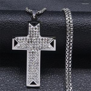 Colares com Pingente Jesus Cristo Crucifixo Cruz Colar Prata Aço Inoxidável Amuleto Jóias Corrente Masculina N4944S06