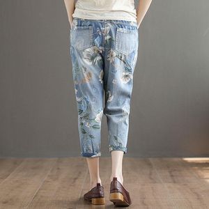 Jeans ad alta vita jeans donna pantaloni stampati floreali vintage donne casual harem sciolte pantaloni da donna baggy pantaloni larghi