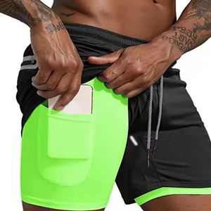 Shorts masculinos Shorts esportivos Roupas esportivas masculinas Shorts de corrida de dois andares 2 em 1 Calça de praia verão Academia Treinamento fitness Calça curta jogging 230617