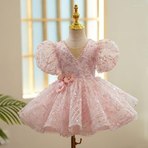 Girl Dresses Pink Princess For Kids Beading Sequined A-Line Prom Ball Gown Flower Girls Wedding Party Vestidos Child Formal Robe
