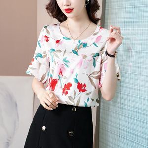 Женские блузки мода женщина 2023 Лето симпатичная и женская атласная элегантная шелковая одежда цветочные женские топы