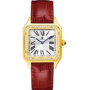 Orologio da uomo e da donna casual alla moda con diamanti, movimento al quarzo, cinturino in pelle di vacchetta, vetro zaffiro impermeabile