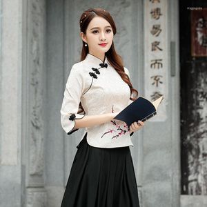 Etniska kläder vintage broderi tang topp kinesisk stil kvinnor hanfu kläder traditionella damer mandarin krage cheongsam skjorta klassiker