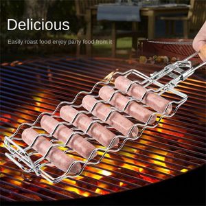 BBQ Tools Accessories Sausage Barbecue Net Clip BBQ Basket Stainless Steel Corn Barbecue Rack Detachable Folding Portable Tool For Outdoor Grilling 230617