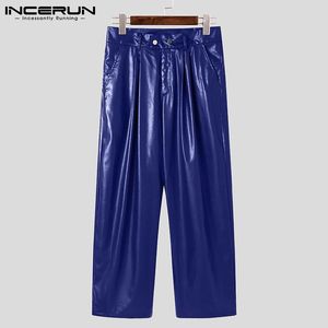 Pants Incerun Stylish Men's Solid AllMatch Pantalons Patent Leather Pants Fashion Hot Sale Party Shows High midjebyxor S5XL 2022