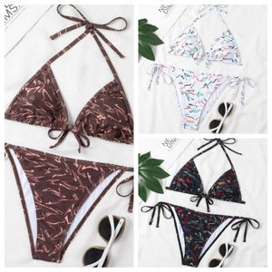 Designer-Mode, Sommer-Bademode, Bikini, Damen, sexy, dreieckig, geteilt, Buchstaben-Set, modischer Badeanzug, einfacher Riemen, lässig, dünn, schmal, Strandmode mit Taillenkette