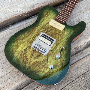 Acepro E -Gitarre Green Burst Spaltle Maple Top Braten Maple Hals Chrome Hardware Abalone Punkte Inlays kostenloser Versand