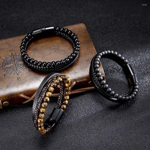 Charm Bracelets 2023 Natural Tiger's Eye Bracelet For Men Frisado Men's Hand-woven Onyx Diariamente Wearing Friendship Jewelry