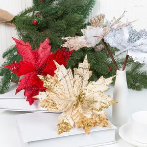 Fiori decorativi Rosa artificiale Natale finto Ornamenti per feste di Halloween Glitter oro Albero di Natale per la decorazione domestica Regali Accessori