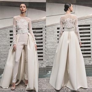2019 Eleganta strandbröllopsklänningar Jumpsuits med löstagbar kjol Satin Sweep Train Sweetheart Country Brudklänningar med jacka L305A