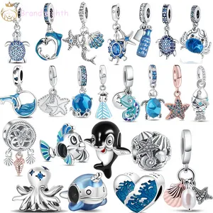 For pandora charms sterling silver beads Bracelet Dangle Dolphin Turtle Ship charmes ciondoli DIY