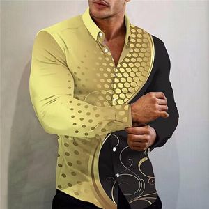 Camisas casuais masculinas de luxo moda superdimensionadas para homens com estampa de bolinhas botão manga longa top roupas masculinas escritório e blusas