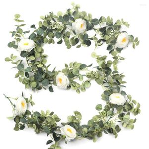Dekorative Blumen, 1,8 m, künstlicher Eukalyptus mit Rosengirlande, zum Aufhängen, Rattan, vertikal, für den Garten, Zuhause, Tisch, Party, Hochzeit, Hintergrund, Wanddekoration