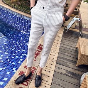 Blazers 2022 Men Stripe Pants Slim Fit Midwaist Ounlous Classic Vintage Check Suit Male Wedding Pants Men Businessフォーマルズボン35