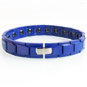 Link Bracelets Health Care Hematite Magnetic Men's Bracelet Homme Blue Ceramic Armband Energy Healthy Hand Chain Male Jewelry