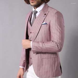 Мужские костюмы модная полоса Розовый свадебный смокинг Mens Mens Evening Party Men Slim Fit Custom Made Blazer (жилет на брюки куртки)