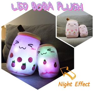 Plush Light Up toys 35cm LED Colorful Boba Toy Stuffed Bubble Tea Plushie for Kid Gift Soft Home Decor Pillow Baby Night Soothe Doll 230617