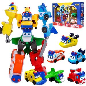 Brinquedos de transformação Robôs 6 EM 1 ABS GGBOND Gogo Bus Transformation Car Toy Figuras de ação Ambulância/Polícia/Bombeiro Slide Toys for Kids Gift 230617