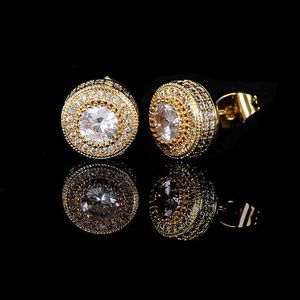 2022 Iced Out Round Shape Hip Hop Earrings Jewelry Cut Inlaid Stone Silver Rose Gold Plated Mosan drill Stud Women Earrings