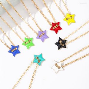 Chains 2023 Women Colorful Dripping Oil Star Necklace Fashion Copper Gold Jewelry Chokers Accessories Girlfriend Party Gift