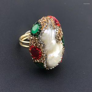 Cluster Rings CSJ ​​handpunkten diamant inslagning rubin och smaragd sötvatten pärla damer ring domstol stil retro ädla eleganta smycken