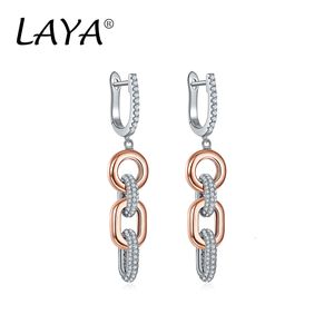 Dangle żyrandol Laya 100% 925 Sterling Srebrny styl mody Lśniąca cyrkon długi zwisający kolczyki łańcuchowe dla kobiet Oryginalna nowoczesna biżuteria 230617