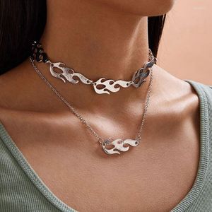 Naszyjniki wiszące moda płomień naszyjnik punk akcesorium rocka łańcuch rockowy unisex choker dla kobiet mężczyzn harajuku streetwear hip hop prezenty imprezowe