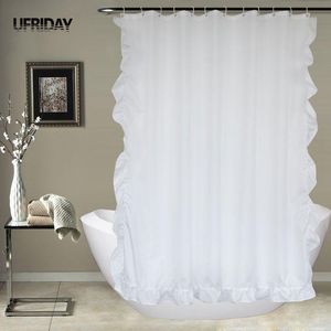 Cortinas UFRIDAY Cortina de chuveiro de renda branca Cortina de banho para banheiro à prova d'água moldável poliéster banhos cortina elegante decoração de casa