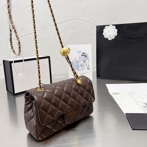 Crossbody Diamond Lattice Soft Shoulder Bag Gold Ball Woc Chain Flap Leather Cowhide Hasp Belts Handle Bags Channel 17cm 13cm