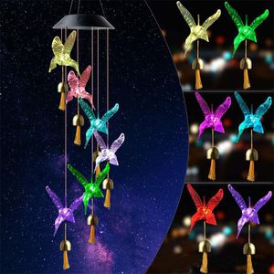 Garden Decorations Color Changing Solar Power Wind Chime Hummingbird Angel Butterfly Waterproof Outdoor Decoration Light For Patio Yard Garden 230617