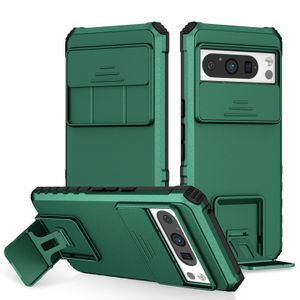 Shockproof Hybrid Dual Layer Kickstand cases for Google Pixel 8 Pro Bracket Stand Slide Lens Camera Protective Phone Cover