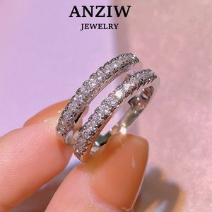 Anello solitario D Color VVS1 Vintage Double Row Anelli di fidanzamento per le donne Real 100% 925 Sterling Silver Rings Band Fine Jewelry Gift 230617