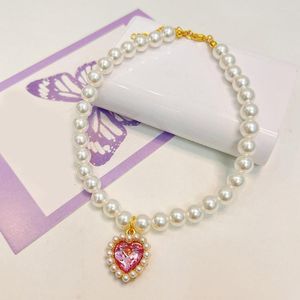 Dog Collars Long-lasting Pet Choker Luxury Collar Love Heart Fake Crystal Cat Small Puppy Charm Necklace Dress Up