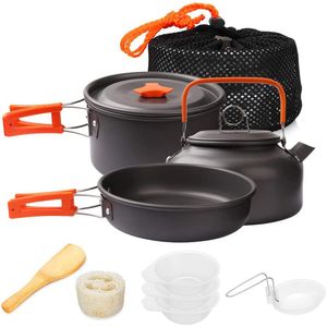 Kit de utensílios de cozinha para acampamento, kit de cozinha ao ar livre, equipamento de alumínio, panela, talheres para viagem, caminhadas, piquenique, churrasco 230617