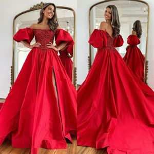 Eleganckie czerwone sukienki na studniowe cekiny na topie na ramię A imprezowe wieczorne suknie pliski SLIT SUMI FORMALNY czerwony dywan długa sukienka specjalna