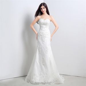 Nuovi abiti da sposa a sirena in pizzo bianco 2022 Abiti da sposa per feste con applicazioni a cuore Stock 6-16 QC 3312825