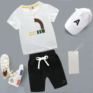 Summer Kids Designer Clothing Set Pure Cotton Top Quality T-shirt Pants Set Brand Logo Printing Fashion Baby Boys Girl Small Medium Barnkläder Höjd 90-150