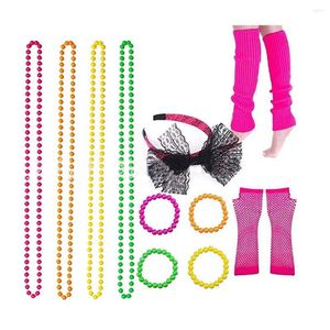 Party Supplies 5 Drop Ship 80er Jahre Neon Supply Kostüm-Outfit-Set Stirnband Netzhandschuhe Halskette Armband Cosplay Kostümzubehör