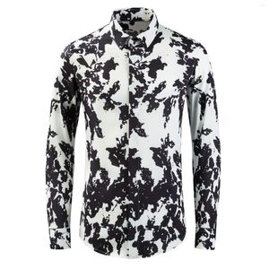 Men's Casual Shirts 2023 Spring Black White Men Long Sleeve Slim Fit Business Dress Social Party Tuxedo Blouse Clothing