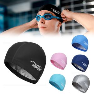 Simkåpor Simning Cap Silikon Non-Slip Swimming Cap Långt hår unisex pool cap med öronmuffor skydd damer män vuxna tonåringar barn 230617