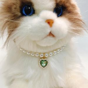 Dog Collars Pet Necklace Love Heart Fake Crystal Shiny Faux Pearls Adjustable Universal Cat Small Puppy Collar Jewelry