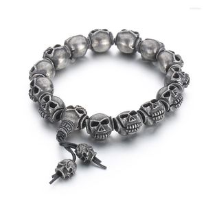 Bracelete de caveira de aço titânio vintage para homens gótico corda elástica acessórios joias presentes de Halloween