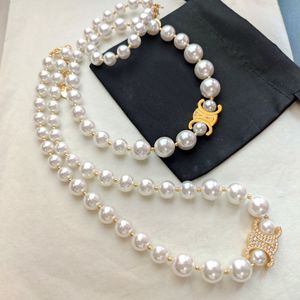 Kvinnor Girls New Fashion Triumphal Arch Diamond Gold Silver Color Pearl Chain Necklace Earring Designer Jewelry HX59P