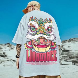 T-shirts masculinas Tops gráficos superdimensionados Engraçado Harajuku Streetwear Unissex Camiseta de manga curta Summer Lion Dance Print Y2K Anime T-shirt 230617