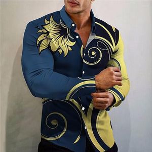 Men's Casual Shirts Autumn Fashion Oversized For Men Flower Print Button Long Sleeve Top Men's Clothing Prom And Blouses