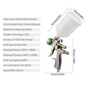 Pistola a spruzzo LVLP Pistola a spruzzo ad aria 600cc Tazza di fluido Alimentazione a gravità Spruzzatore di vernice ad aria Mini pistola a spruzzo per riparazione auto Pittura murale di superfici di mobili