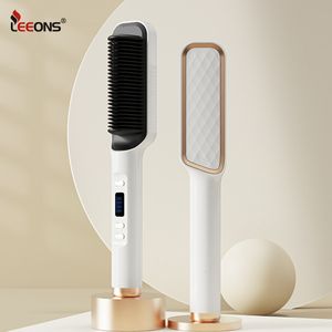 Hair Straighteners Leeons Professional Hair Straightener Brush Fast Heating Comb Curling Iron Styler Electric Comb Straightener Brush 230617